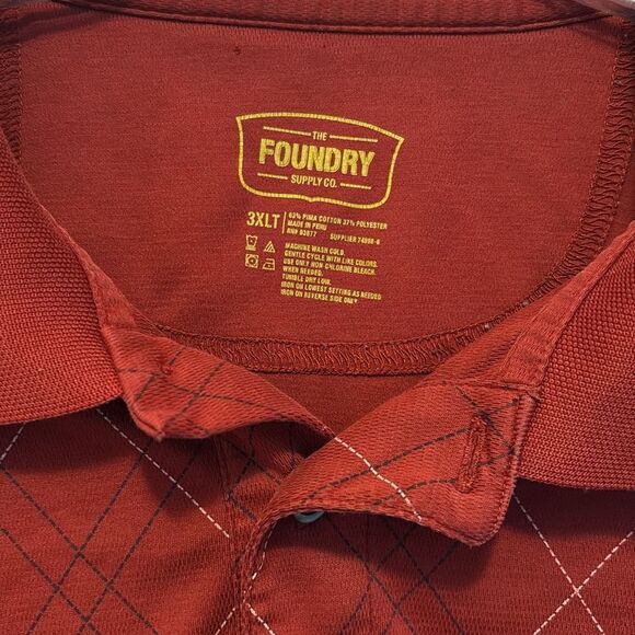 1/4 button Polo shirt the foundry quick dri short sleeve red diamond print 3XLT - Picture 2 of 5